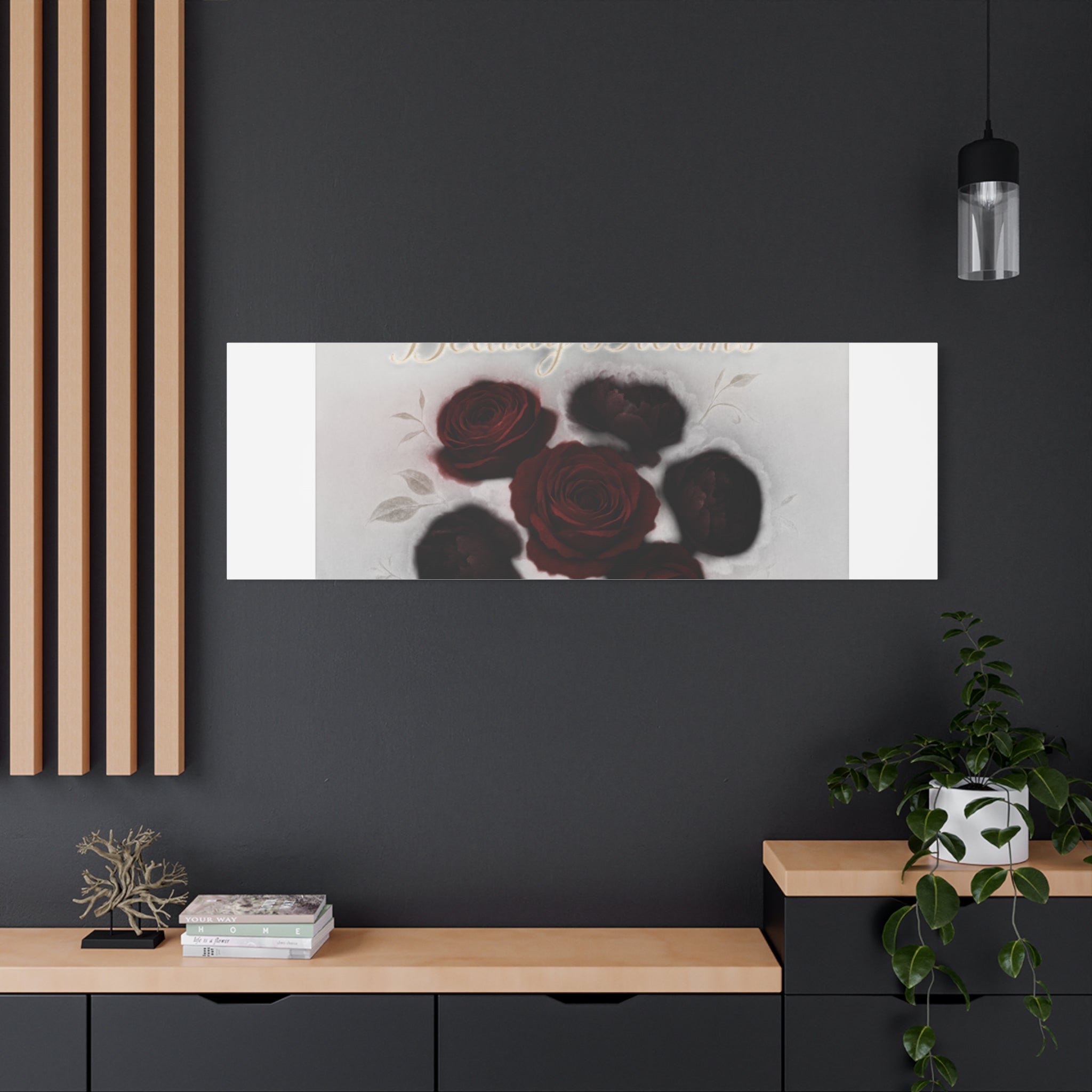 Canvas Wall Art - "In Shadows, Beauty Blooms" Dark Red Roses Stretched 1.25"