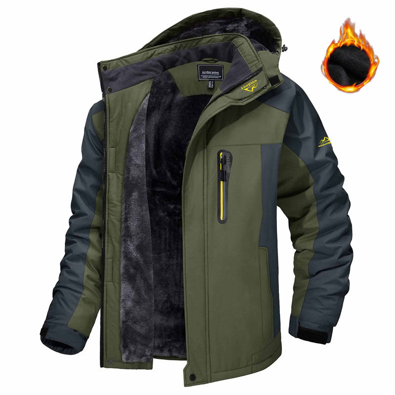 Winter Hooded Jacket Fashion Casual Warm Fleece Windproof Rainproof Parka Windbreaker Men's Top