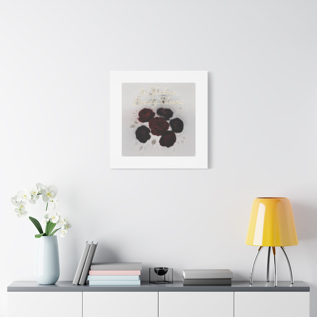 Canvas Wall Art - "In Shadows, Beauty Blooms" Dark Red Roses Stretched 1.25"