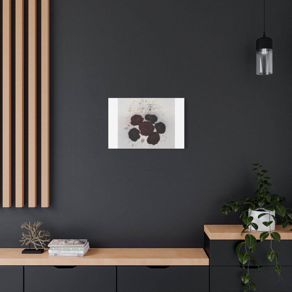 Canvas Wall Art - "In Shadows, Beauty Blooms" Dark Red Roses Stretched 1.25"