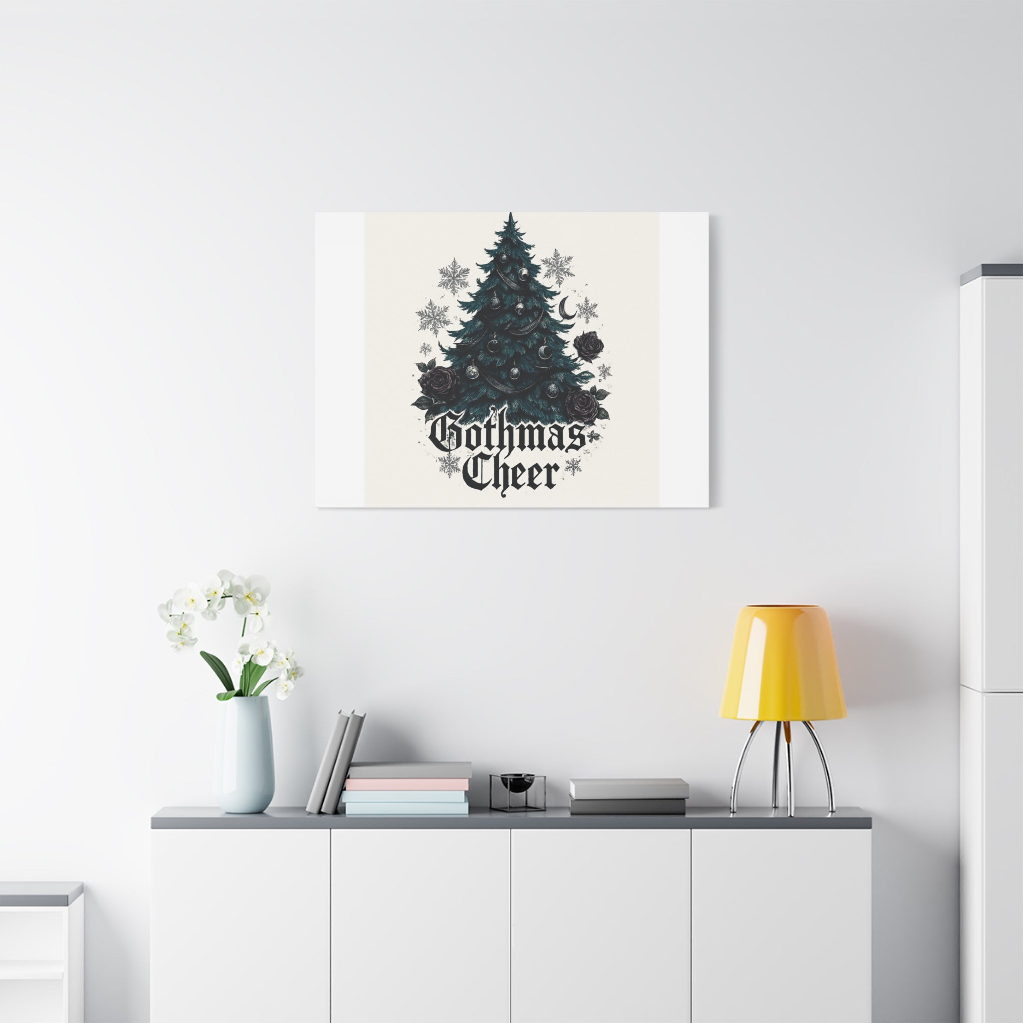 Gothmas Cheer Canvas Art — Gothic Christmas Tree Wall Decor