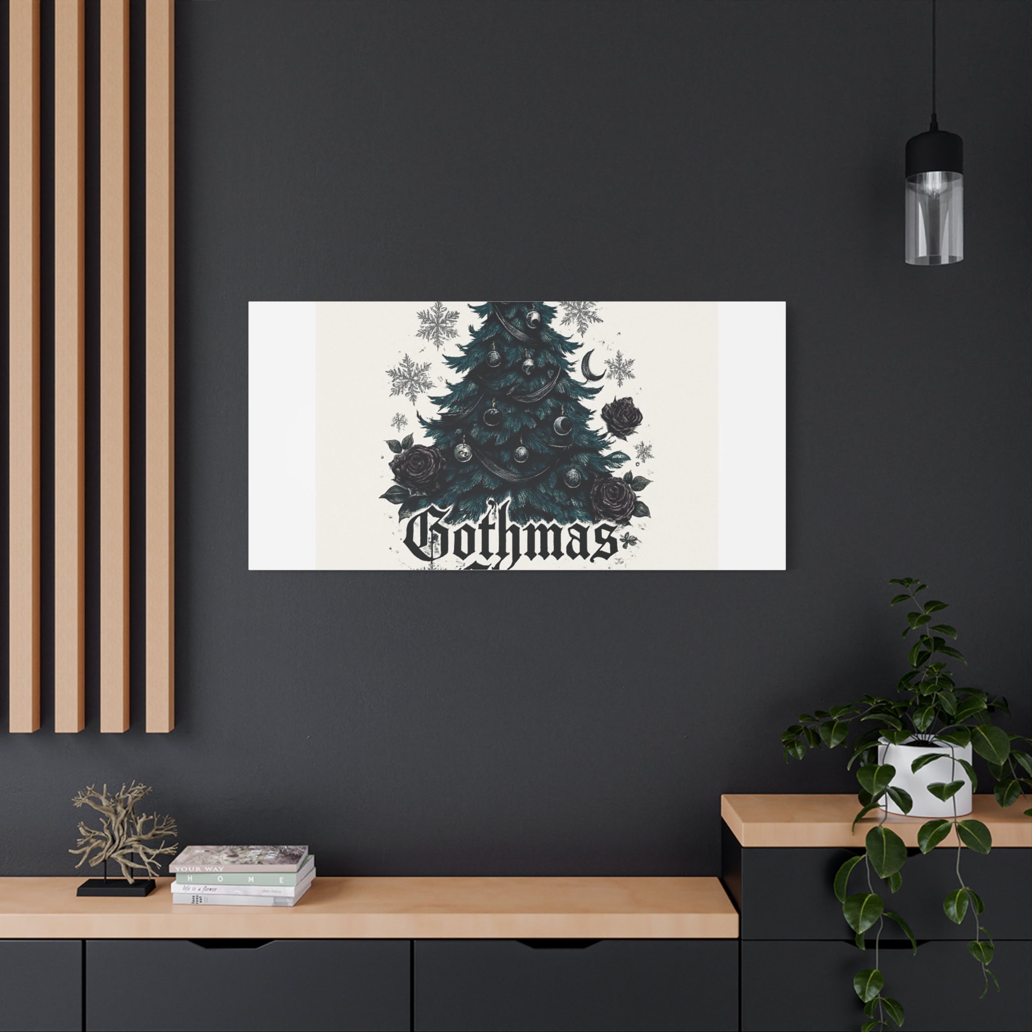 Gothmas Cheer Canvas Art — Gothic Christmas Tree Wall Decor