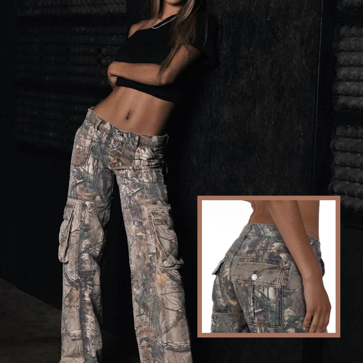 Hip Hop Retro Street Multi-pocket Camouflage Cargo Pants For Y2k Hip-hop Women Cargo Grunge Trousers