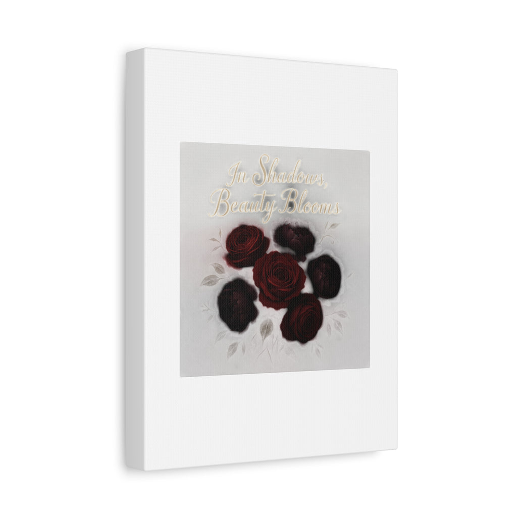 Canvas Wall Art - "In Shadows, Beauty Blooms" Dark Red Roses Stretched 1.25"