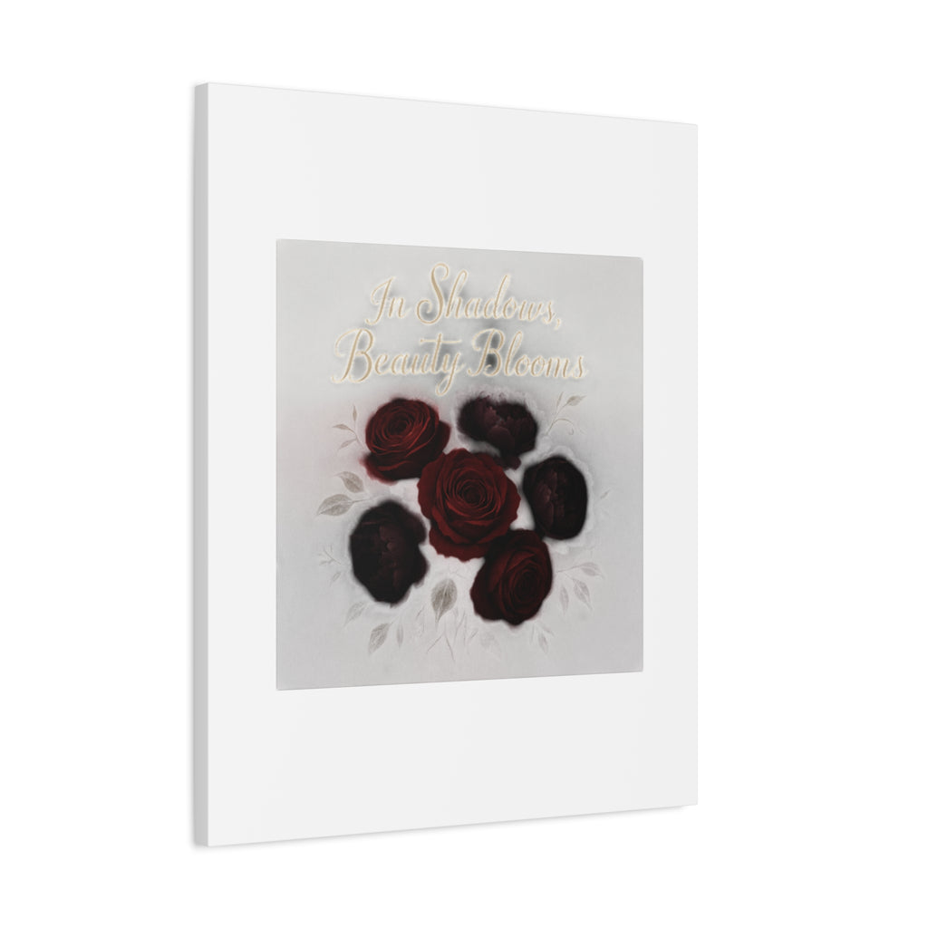 Canvas Wall Art - "In Shadows, Beauty Blooms" Dark Red Roses Stretched 1.25"
