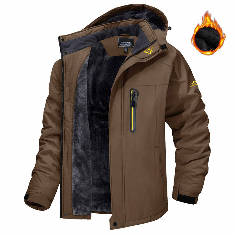 Winter Hooded Jacket Fashion Casual Warm Fleece Windproof Rainproof Parka Windbreaker Men's Top