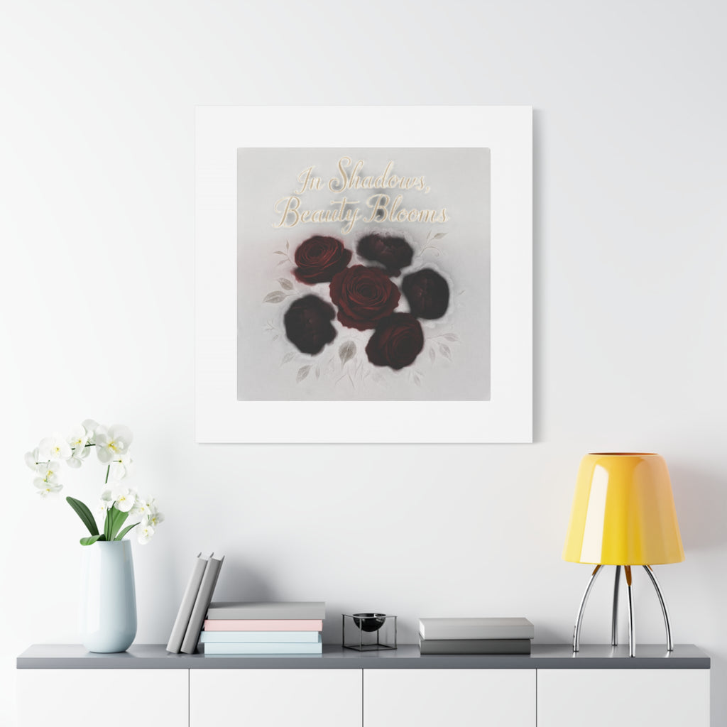 Canvas Wall Art - "In Shadows, Beauty Blooms" Dark Red Roses Stretched 1.25"