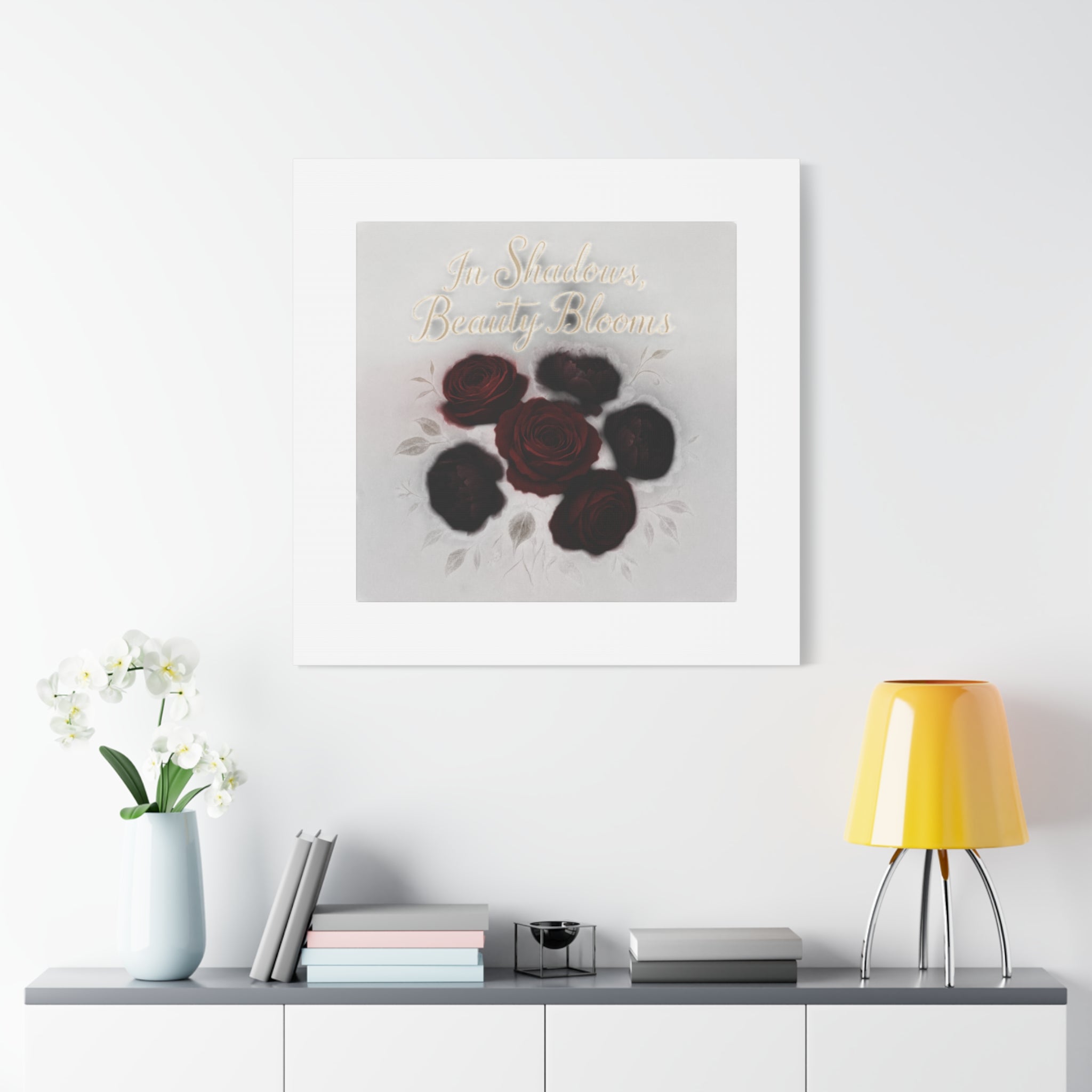 Canvas Wall Art - "In Shadows, Beauty Blooms" Dark Red Roses Stretched 1.25"