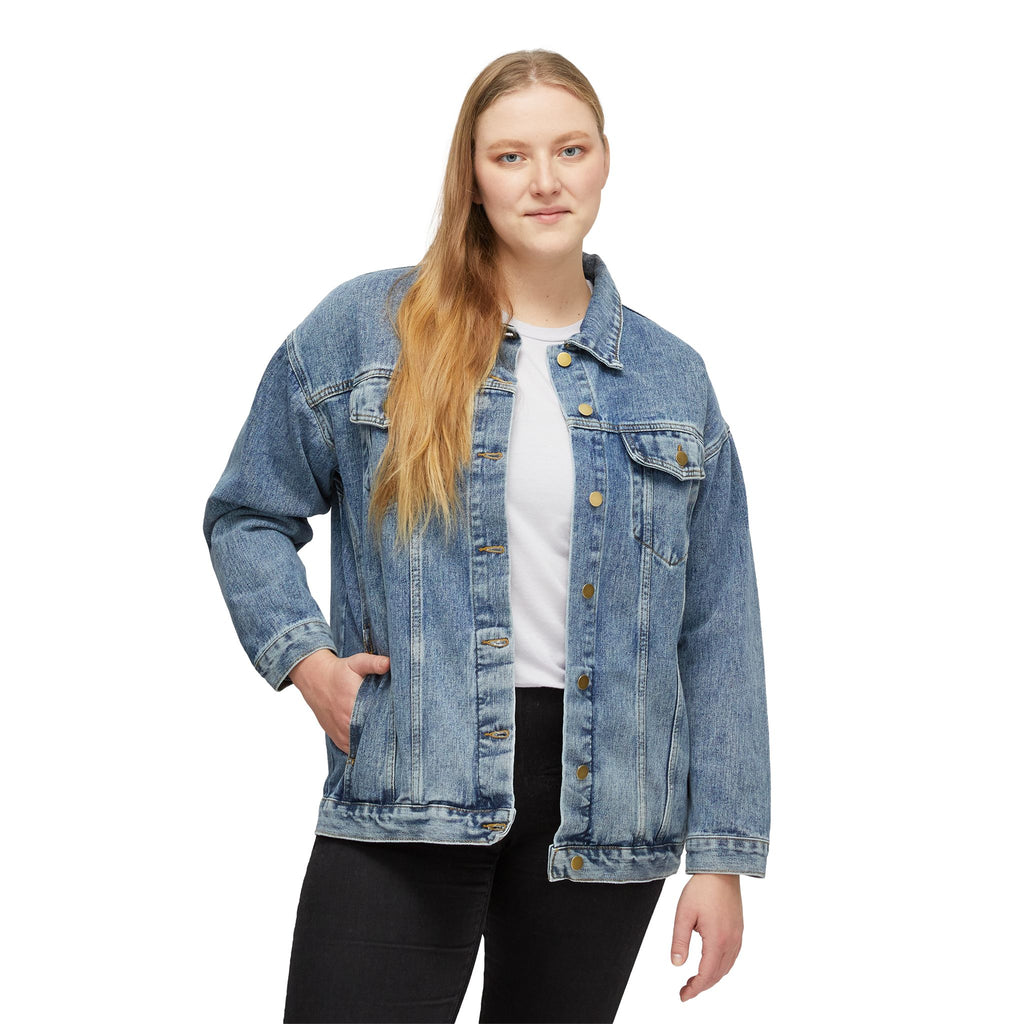 Women's Denim Jacket — Cute Headphone Cat Graphic Back Patch
