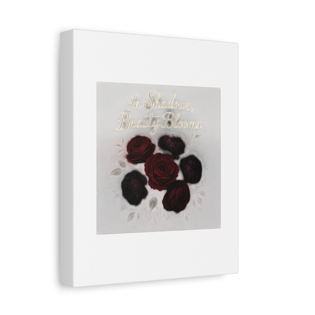 Canvas Wall Art - "In Shadows, Beauty Blooms" Dark Red Roses Stretched 1.25"