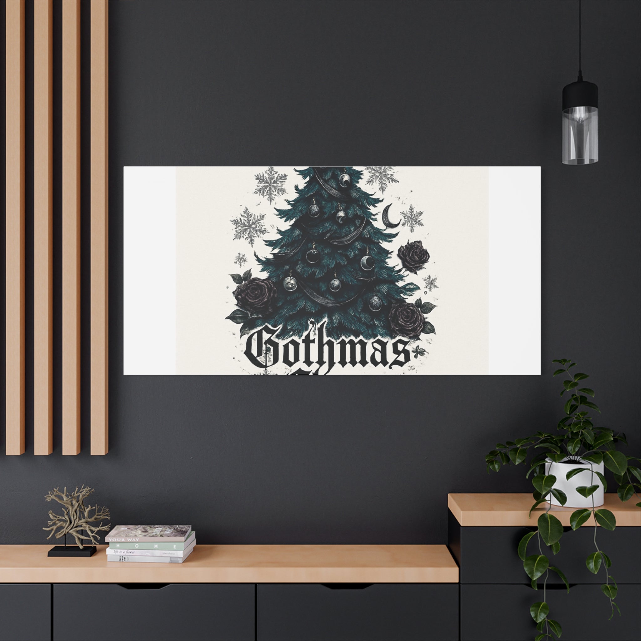 Gothmas Cheer Canvas Art — Gothic Christmas Tree Wall Decor