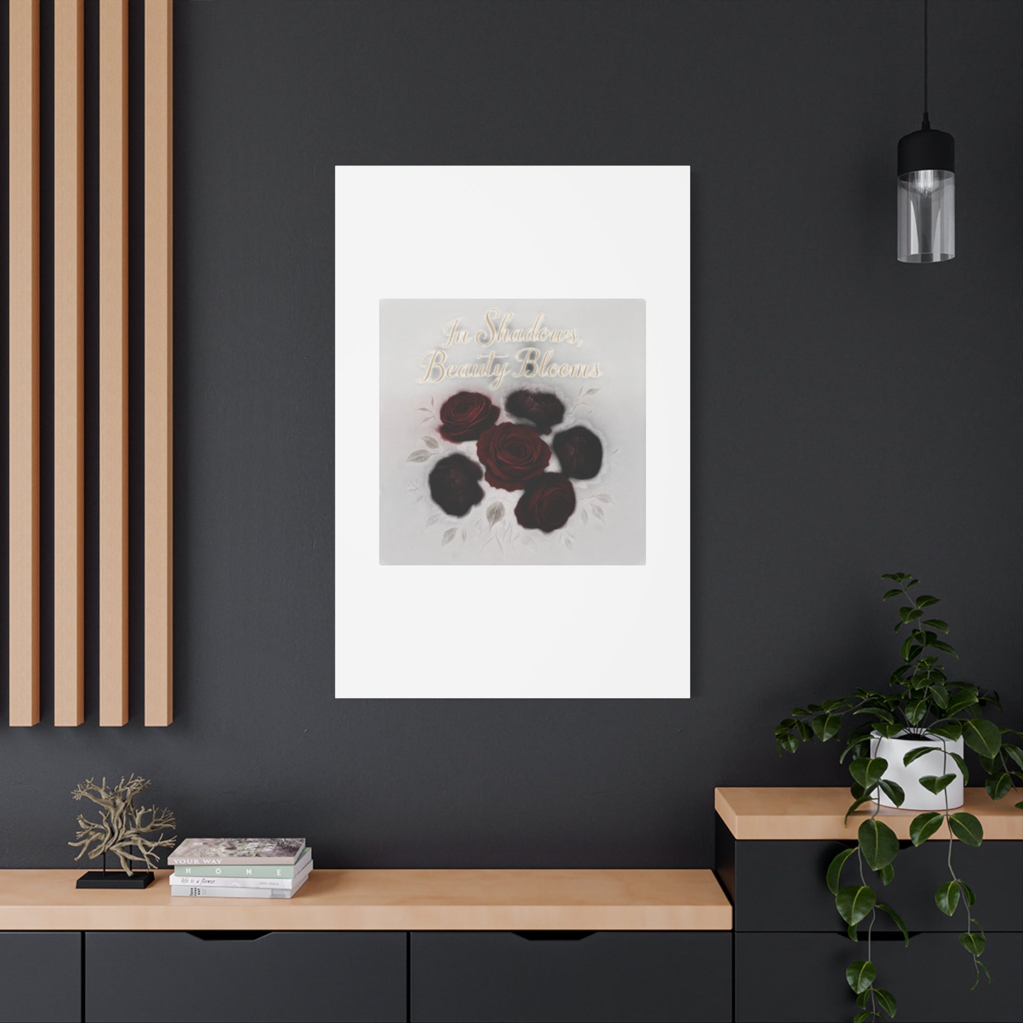 Canvas Wall Art - "In Shadows, Beauty Blooms" Dark Red Roses Stretched 1.25"