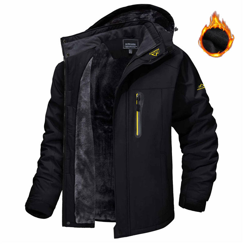 Winter Hooded Jacket Fashion Casual Warm Fleece Windproof Rainproof Parka Windbreaker Men's Top