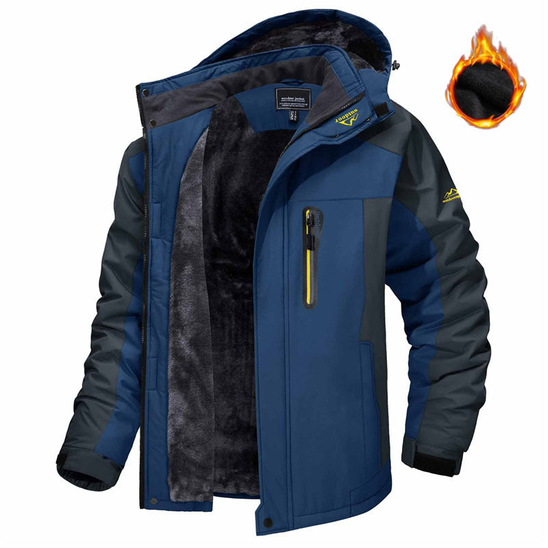 Winter Hooded Jacket Fashion Casual Warm Fleece Windproof Rainproof Parka Windbreaker Men's Top