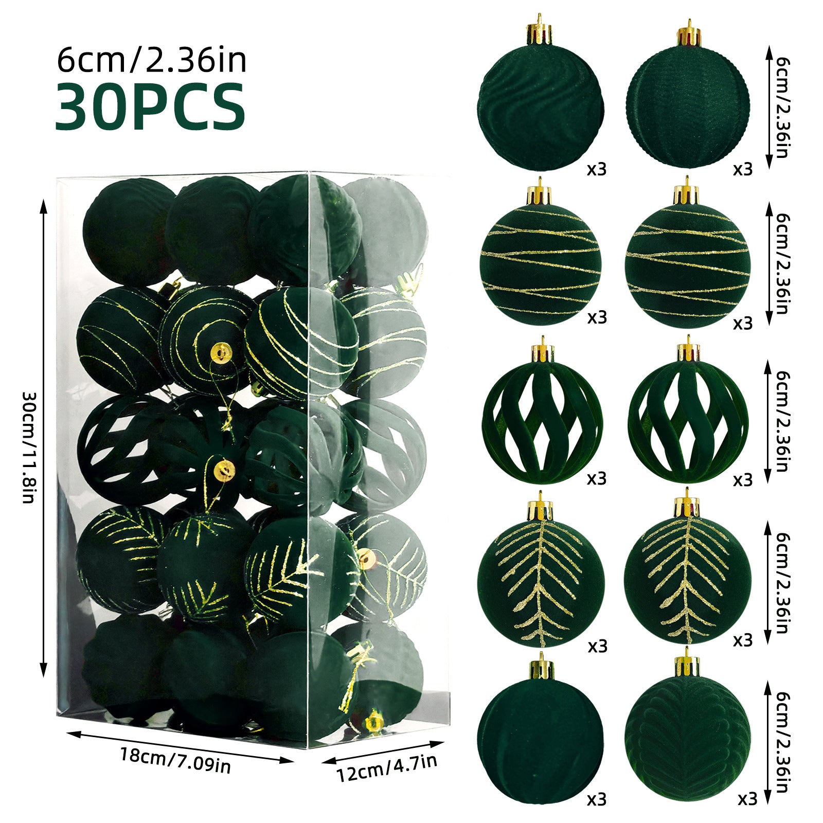 6cm 30 Christmas Decorations Electroplated Plastic Painted Ball Christmas Ball Set Round Ball Pendant