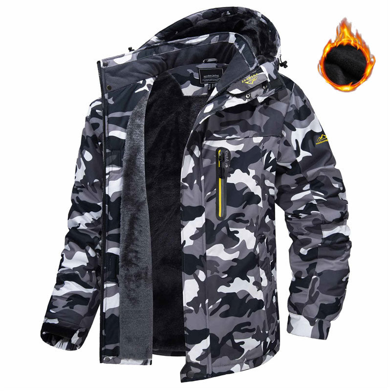 Winter Hooded Jacket Fashion Casual Warm Fleece Windproof Rainproof Parka Windbreaker Men's Top