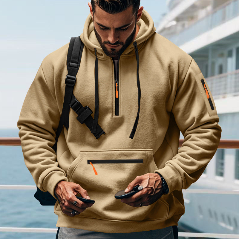 Casual Men's Sports Cargo Hoodie Regular Sleeve