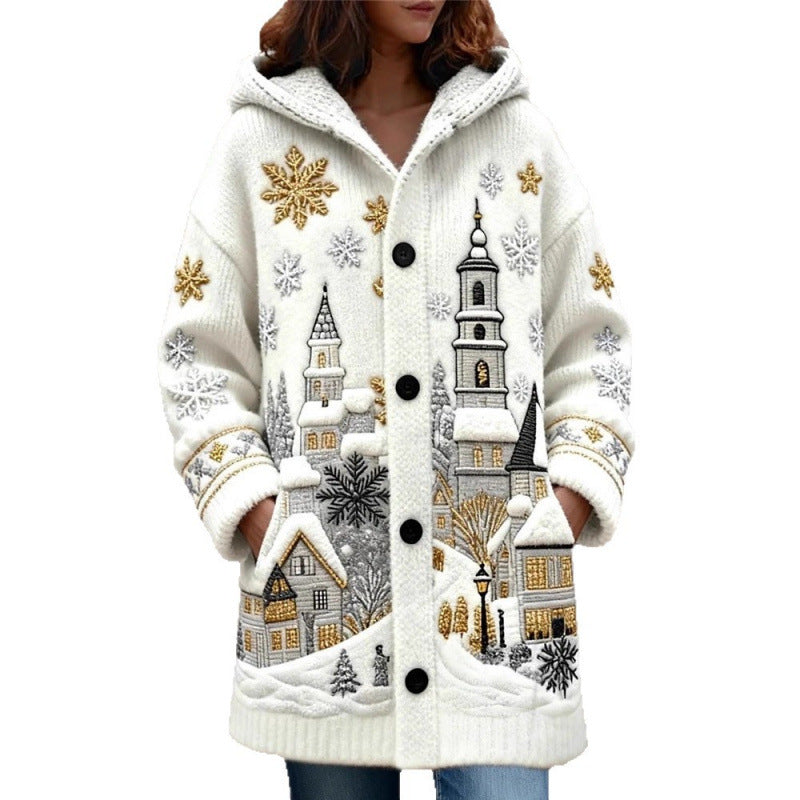 Christmas New 3D Printed Women's Casual Cloak Coat