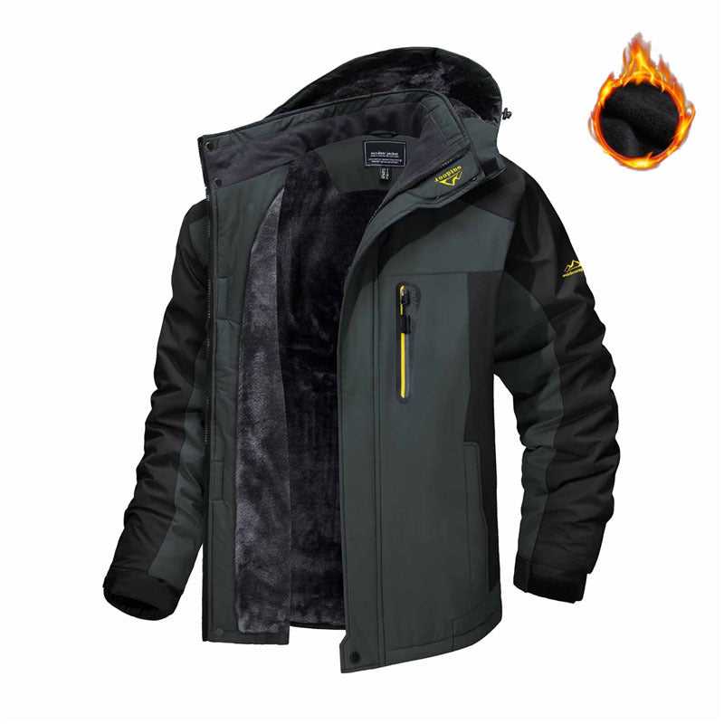Winter Hooded Jacket Fashion Casual Warm Fleece Windproof Rainproof Parka Windbreaker Men's Top