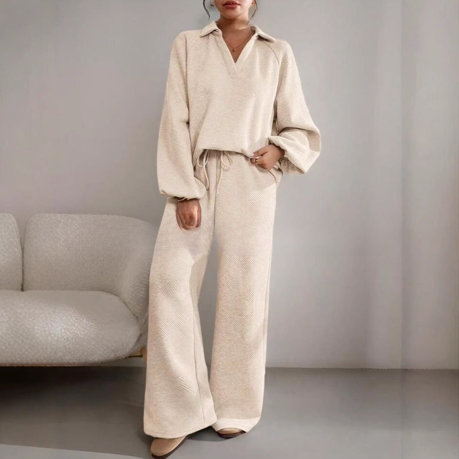 Loose And Simple Solid Color Casual Texture Drawstring Sports Suit